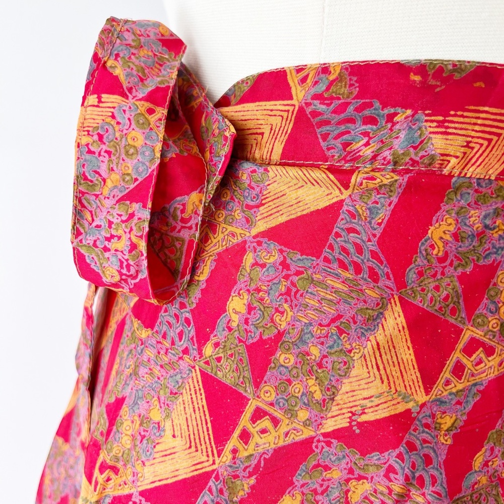 Pure Silk India Layered Wrap Midi Skirt Red Plus Size Large Bright Vibrant - Picture 4 of 7